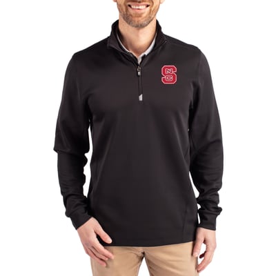  NC State Wolfpack Cutter & Buck DryTec Traverse Stretch Eco Tri-Blend Quarter-Zip Pullover - Black